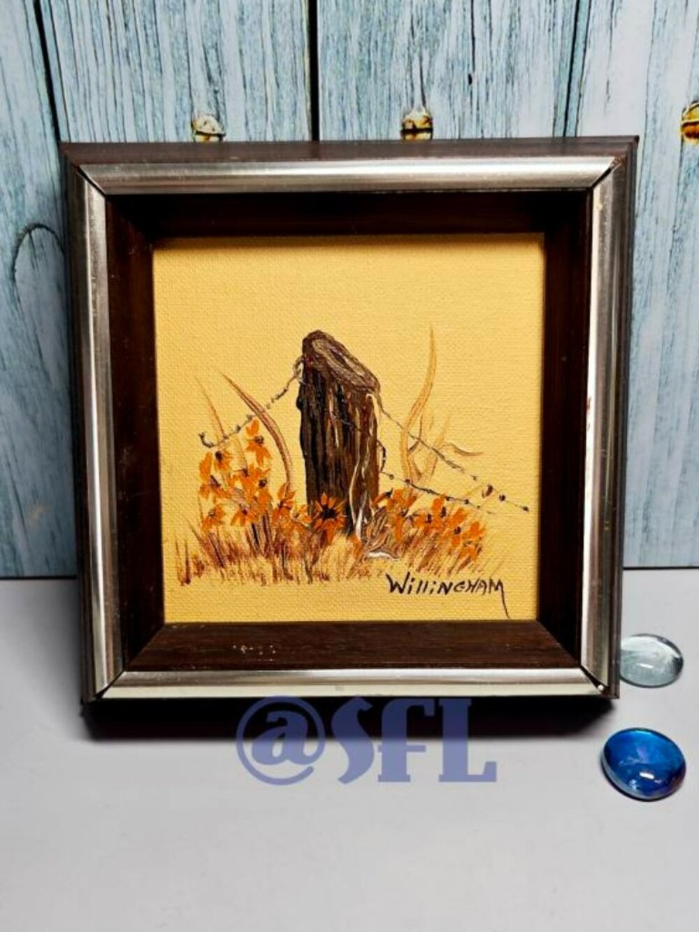 Original Mini Oil Painting Country Floral Scenery Signed Willingham Framed